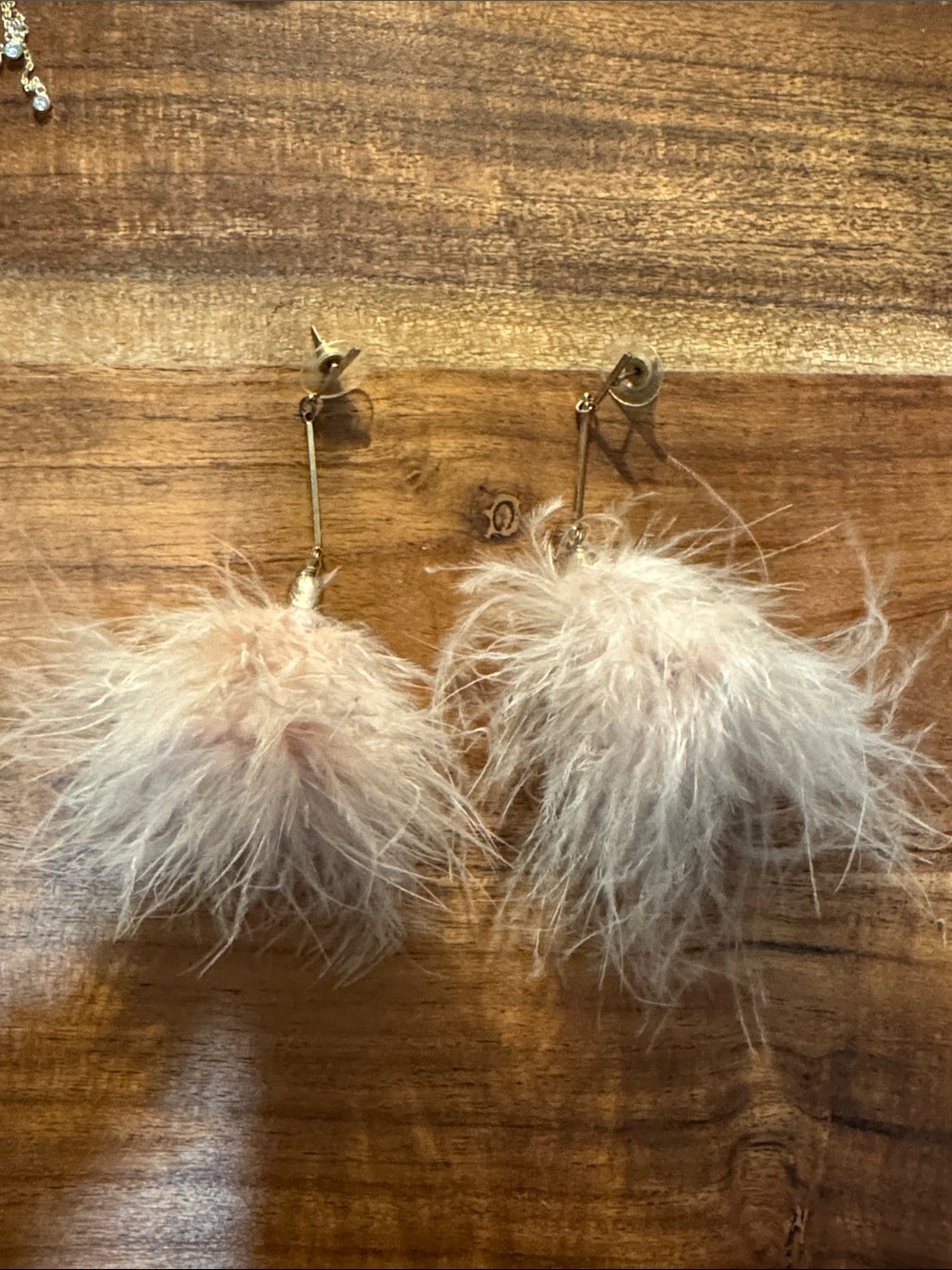 Feather Pom Drop Earrings - Blush Pink